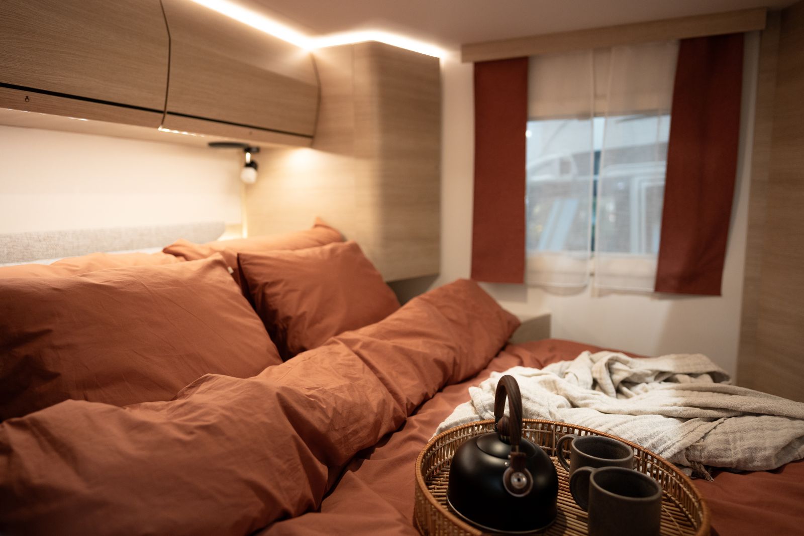 Folkness coverless duvet cover in a Scandinavian motorhome bedroom